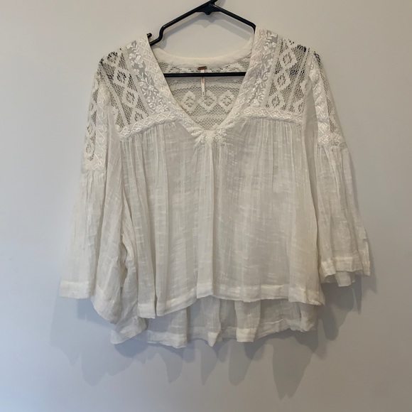 Free People Carry Me Away Cropped Swing Guaze Ivory Top SZ M - Picture 3 of 7
